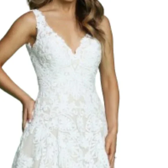 SALE NWT Da Vinci 50613 Patterned Sequined Wedding Dress Ivory Ivory size 12 - Picture 4 of 9